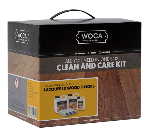 Comprehensive maintenance kit containing cleaning soap, intensive cleaner and maintenance oil—everything you need to clean and refresh your oiled wood floors.