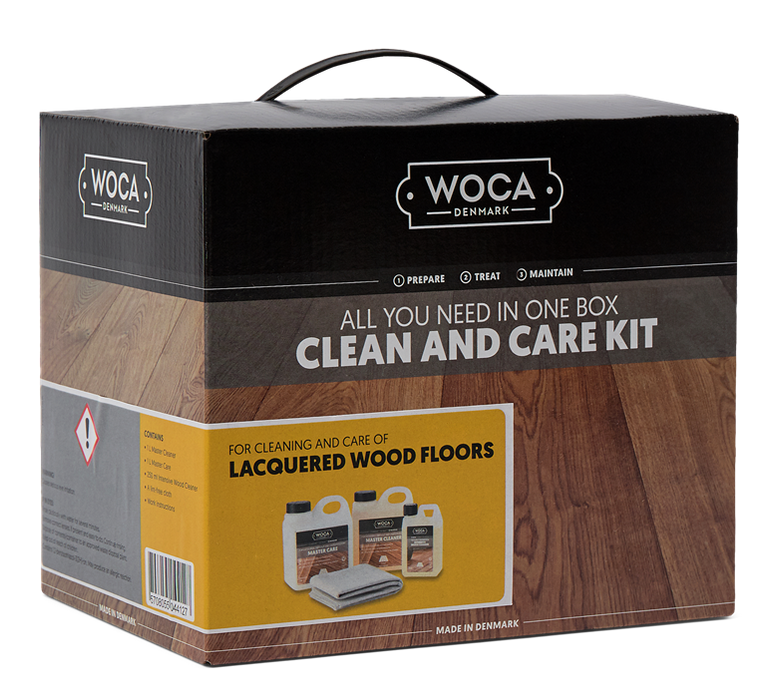Comprehensive maintenance kit containing cleaning soap, intensive cleaner and maintenance oil—everything you need to clean and refresh your oiled wood floors.