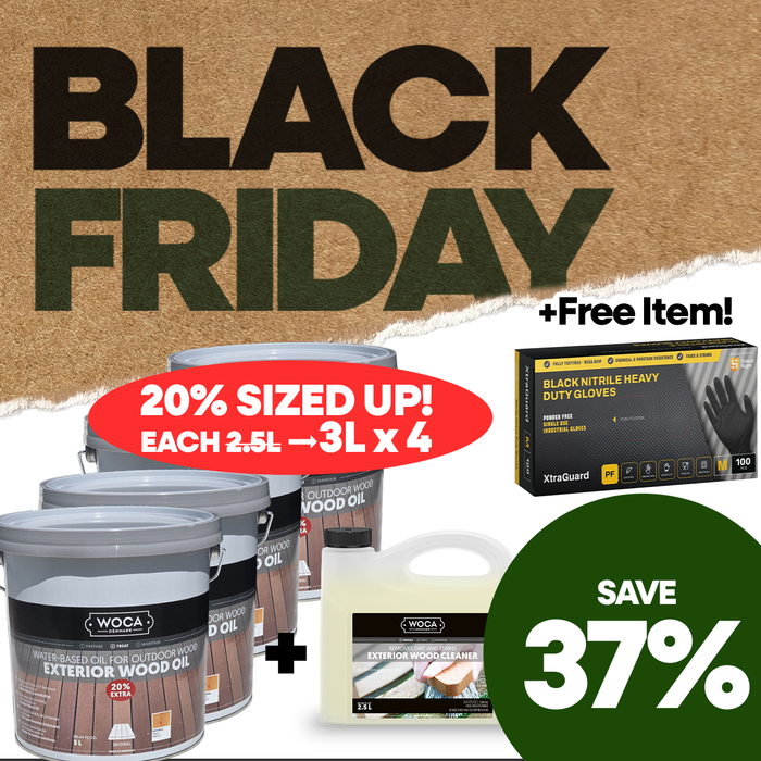 (Bundle) 4 x Woca Exterior Wood Oil Natural 3L(Sized up!) + Woca Exterior Wood Cleaner + Free Heavy Duty Gloves Black Friday Deal