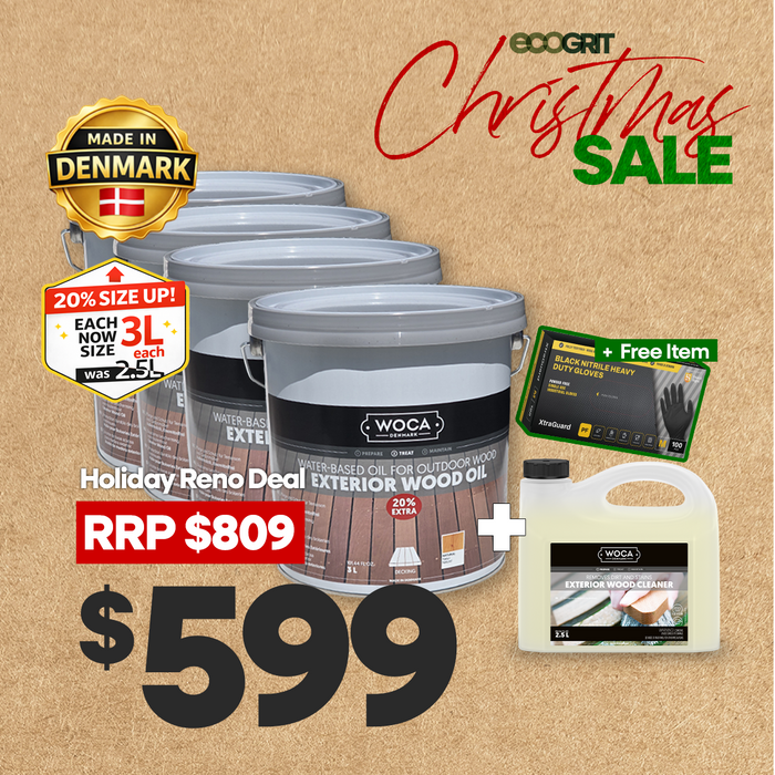 (Bundle) 4 x Woca Exterior Wood Oil Natural 3L(Sized up!) + Woca Exterior Wood Cleaner + Free Heavy Duty Gloves Christmas x Year-End Deal