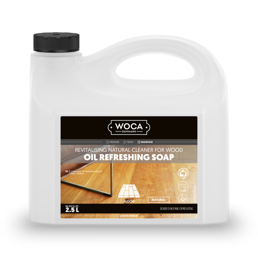Woca Oil Refresher combines efficient cleaning with re-oiling to clean and protect oiled wood floors, leaving a matte protective coating.
