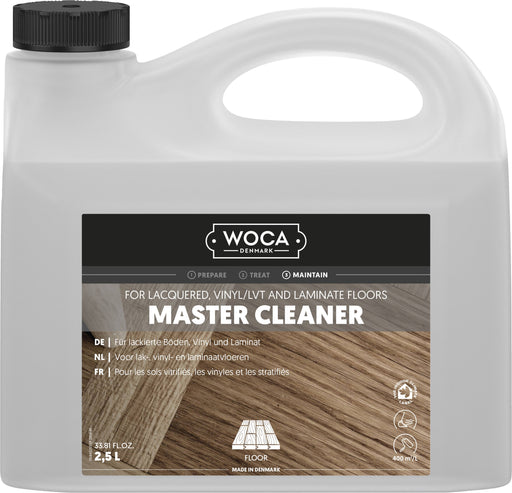 Woca Natural Wood Soap cleans and nourishes oiled wood floors; emollients from soy beans and coconut oils retain moisture and form an invisible protective layer.