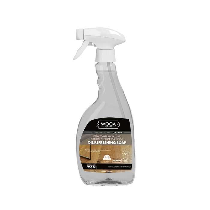 Woca Oil Refresher combines efficient cleaning with re-oiling to clean and protect oiled wood floors, leaving a matte protective coating.
