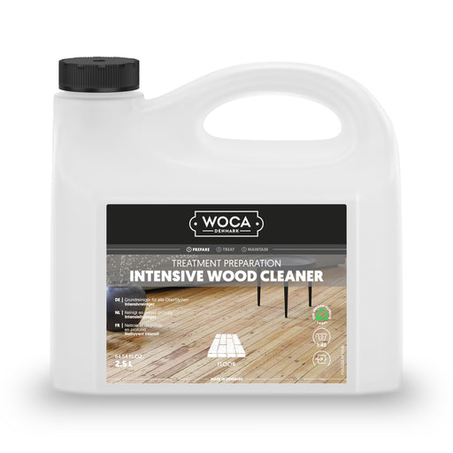 WOCA Intensive Wood Cleaner deep cleans untreated, sanded and treated wood floors, removing stubborn stains and neutralizing tannic acid for a dirt-resistant surface ready for oil application.