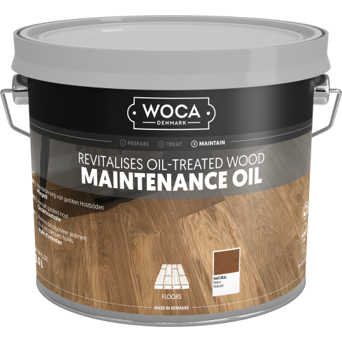Woca Maintenance Oil nourishes and rejuvenates oiled wood floors, restoring their natural finish and providing durable water and stain-resistant protection.
