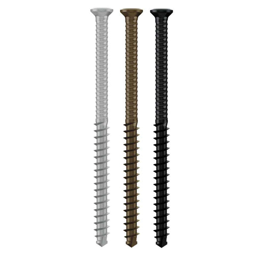 Anchormark cladding screws in stainless steel, bronze and black finishes