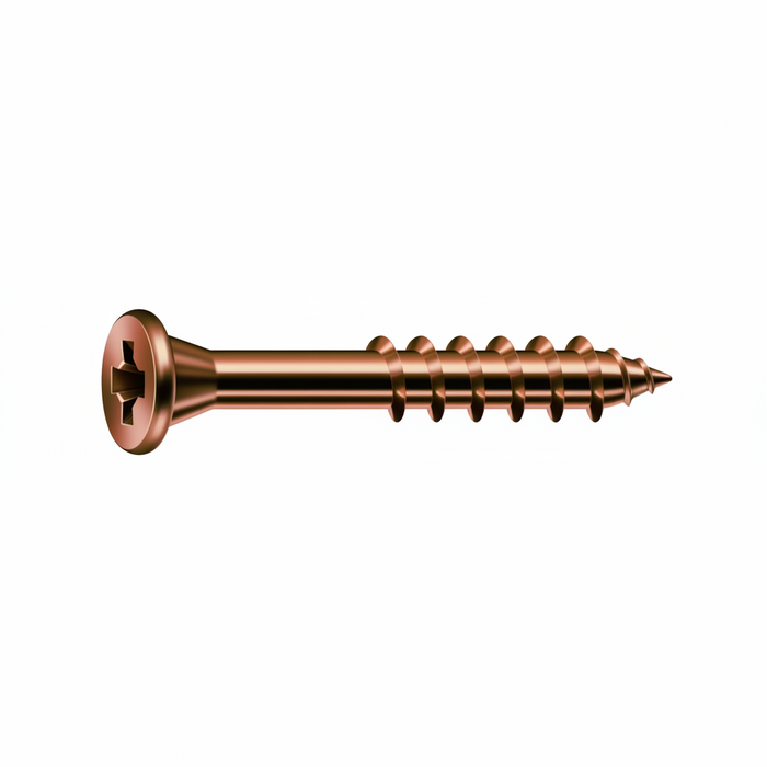 Copper-colored screws with a star-shaped head on a white background